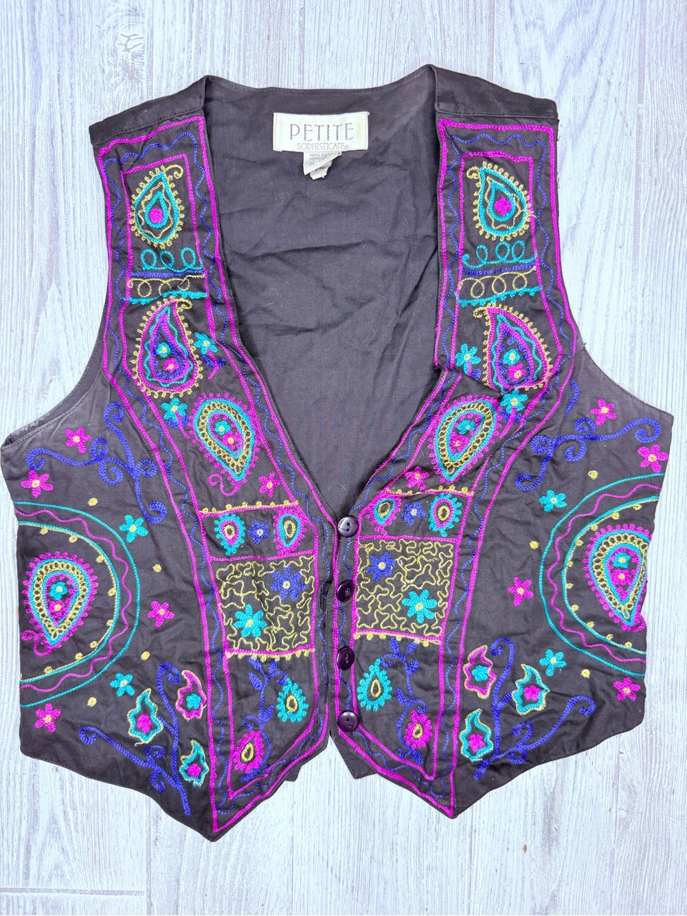 Vintage petite sleeveless embroidered bright colored vest size small cotton
